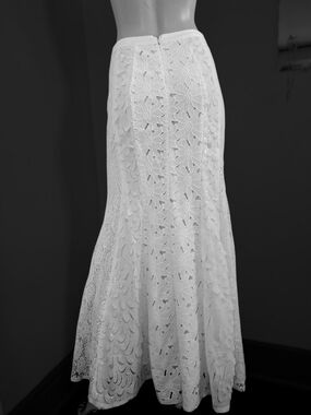 Champagne & Strawberry White Maxi Skirt Small Lace Sequins Mermaid Chic Boho GUC
